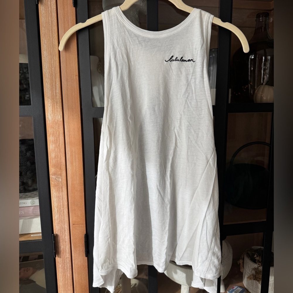 Lululemon embroidered all tied up open back tank workout tee vitasea logo